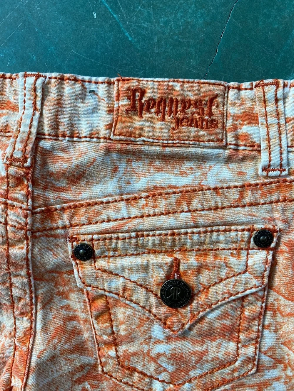 Orange & White Tie-Dye Jean Shorts - Casual Festival Cutoffs